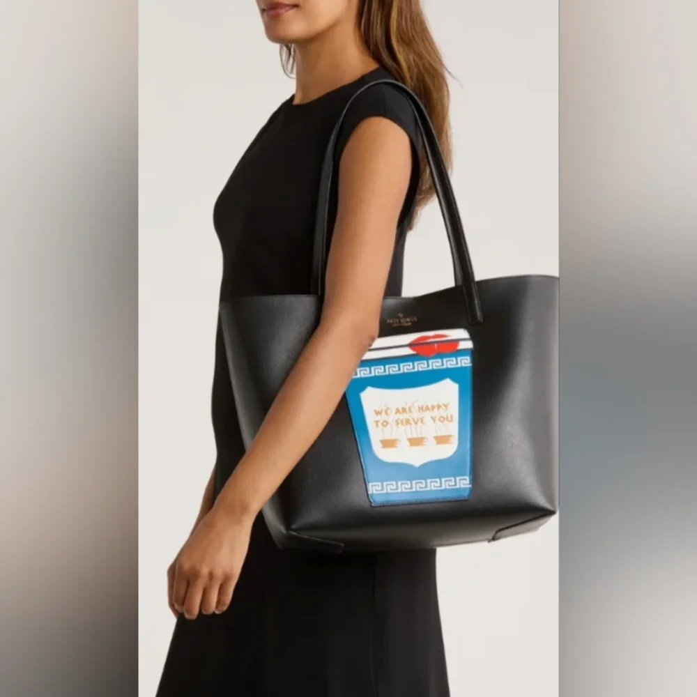 Kate Spade Black Tote "We Are Happy To Serve You" - Picture 2 of 4